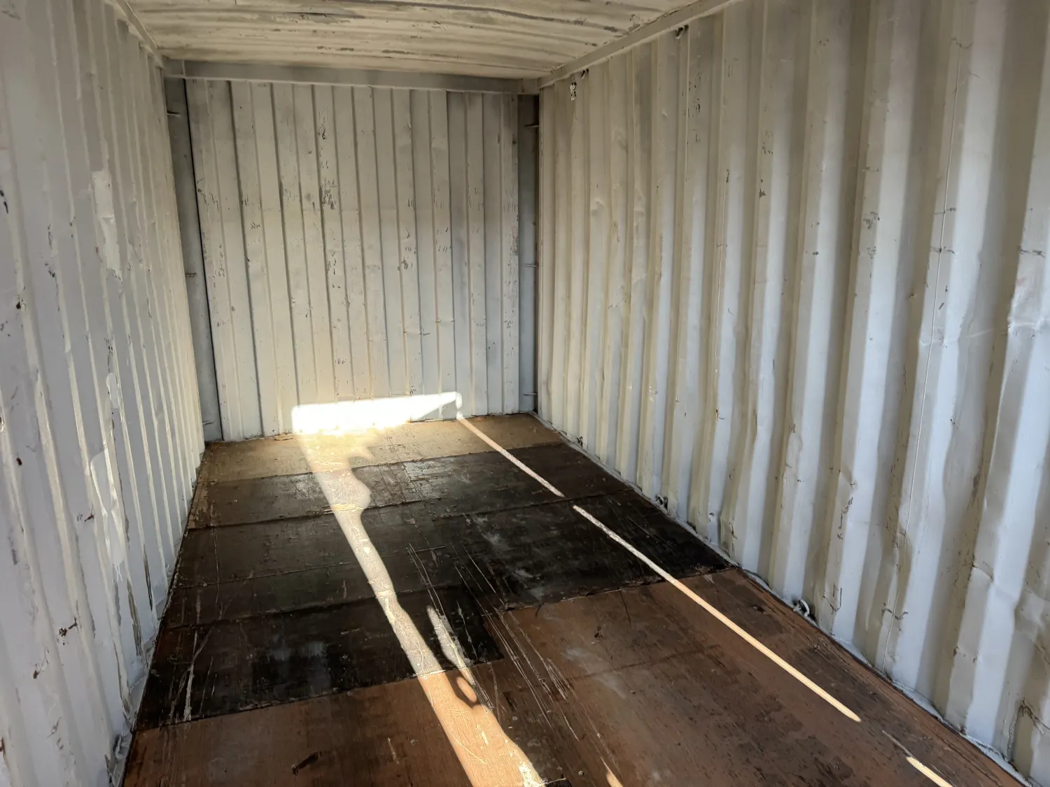 Container interior with timber floor, inspected before hire
